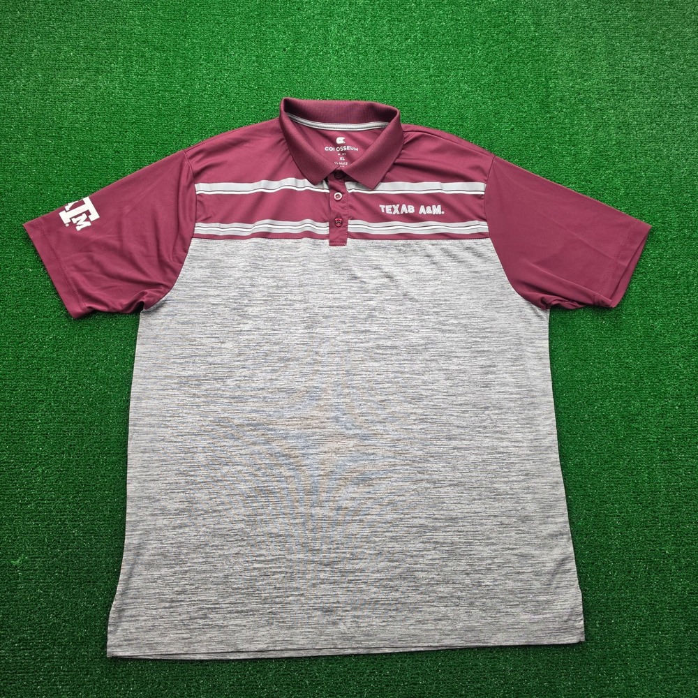 Texas A&M Aggies Polo Shirt Mens XL Maroon Gray Short Sleeve Performance Golf